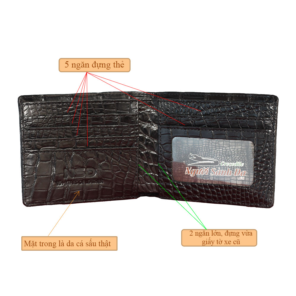 mặt trong ví nam da cá sấu