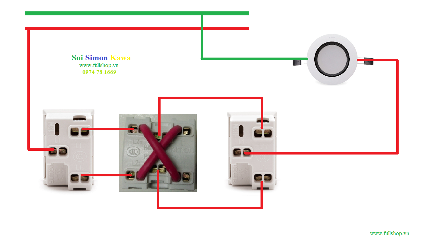 Sơ đồ đấu nhiều công tắc bật tắt một bóng đèn