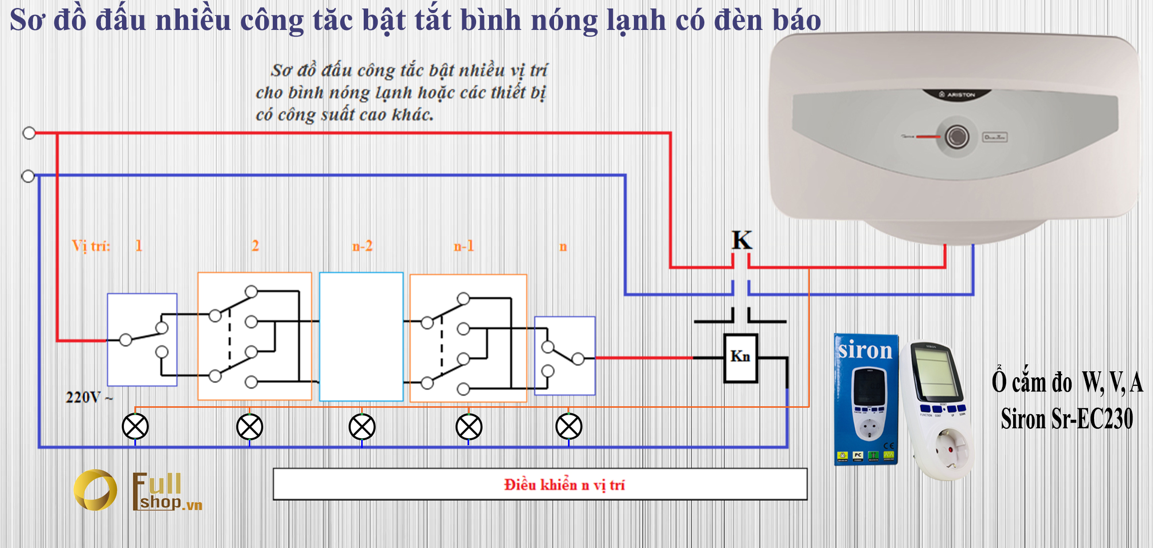 Cách lắp công tắc nhiều vị trí bật tắt bình nóng lạnh