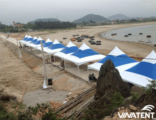 lắp đặt nhà bạt hàn quốc tại bãi biển