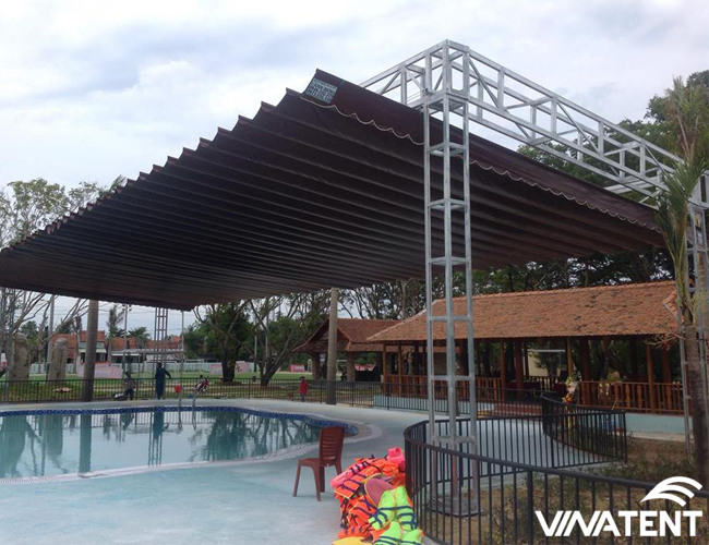 mái xếp di động lượn sóng dùng cho bể bơi