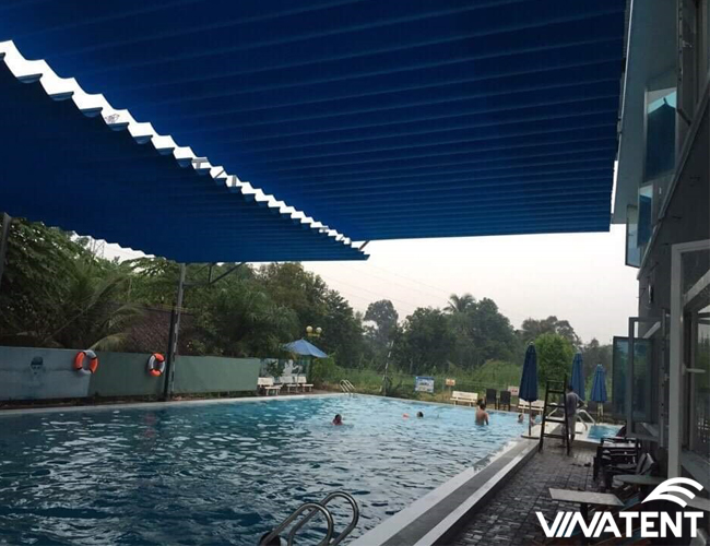 Mái xếp di động lượn sóng sử dụng cho không gian bể bơi