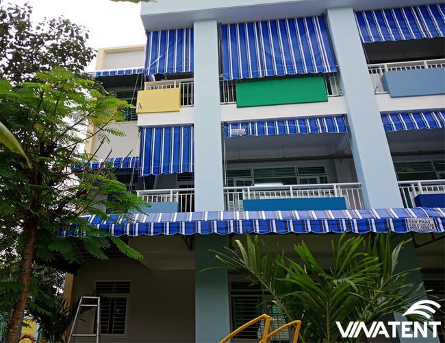 thi công bạt che nắng mưa cho trường mầm non sao mai