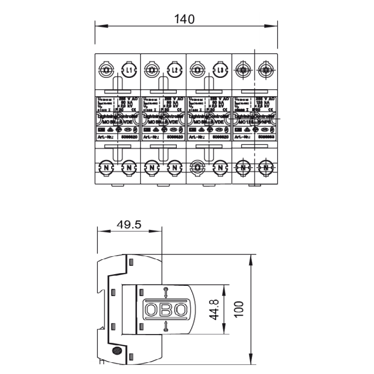cách lắp đặt thiết bị chống sét lan truyền 3 pha MC 50-B 3+1 obo Đức