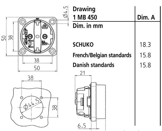 Ổ cắm công nghiệp Mennekes Schuko loại không có nắp 1 Pha - 16A - 3 chân - IP20 - Mã 11531