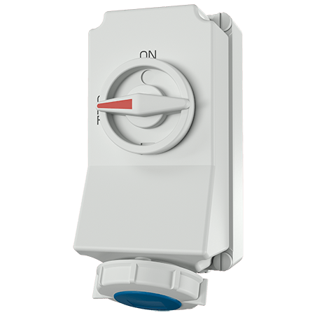 Ổ cắm công nghiệp có khóa liên động, loại kín nước, 1 pha - 16A - 3 chân - IP67 - Mã 7012A