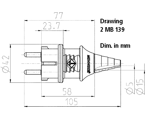 Phích cắm Mennekes Schuko loại không kín nước 1 Pha - 16A - 2+E - IP 44 - Mã 10749