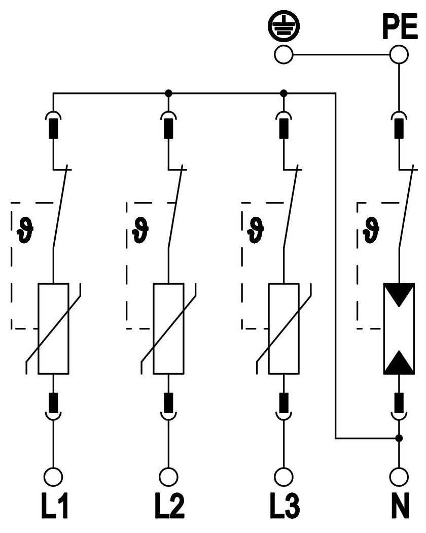 Sơ đồ đấu nối thiết bị cắt sét 3 pha OBO V50-3+NPE-280-5093526