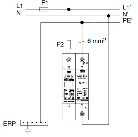 sơ đồ lắp đặt thiết bị chống sét 1 pha V20-C 1+NPE-280