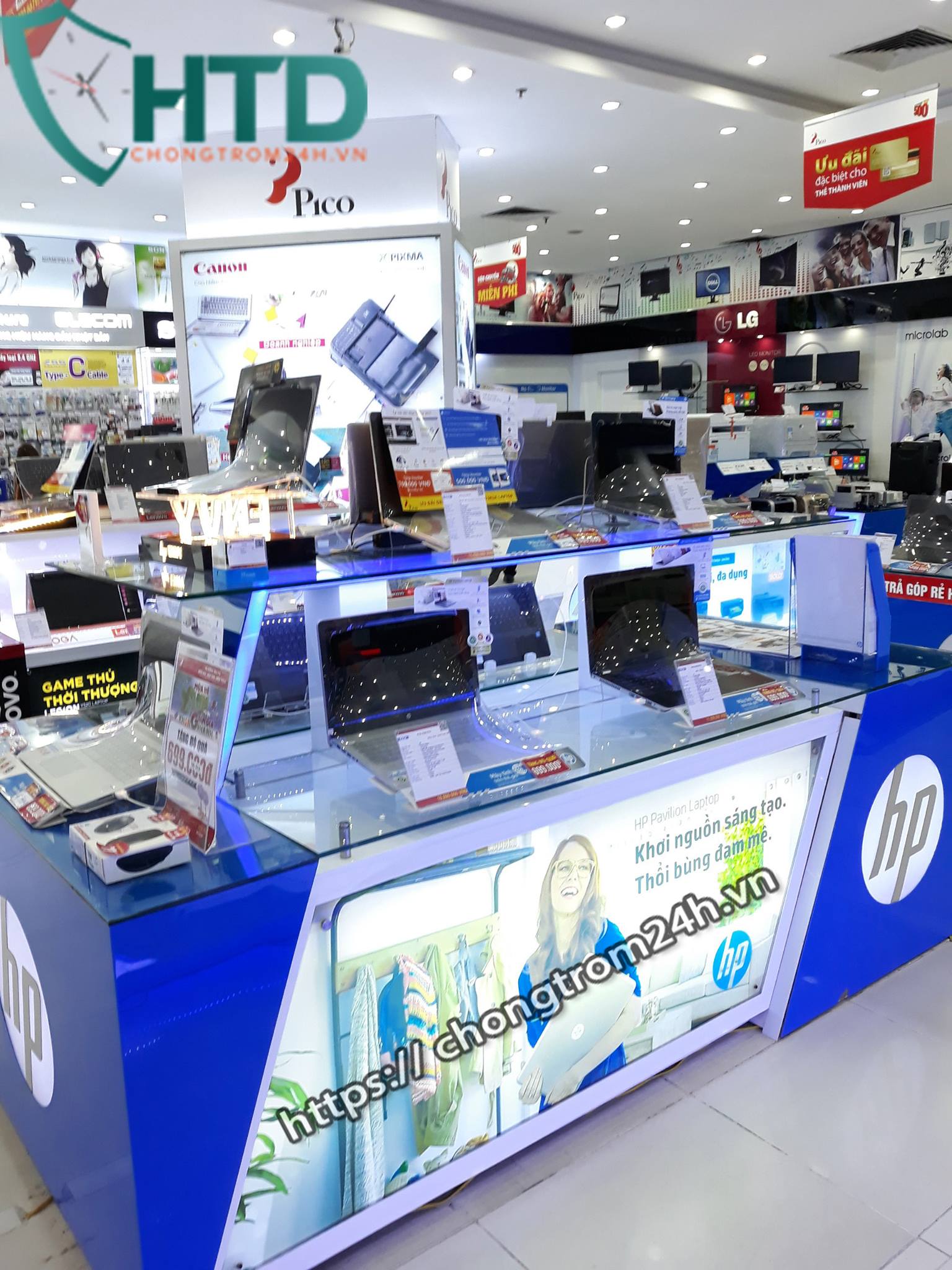 Chống trộm laptop trưng bày tại hệ thống siêu thị điện máy Pico