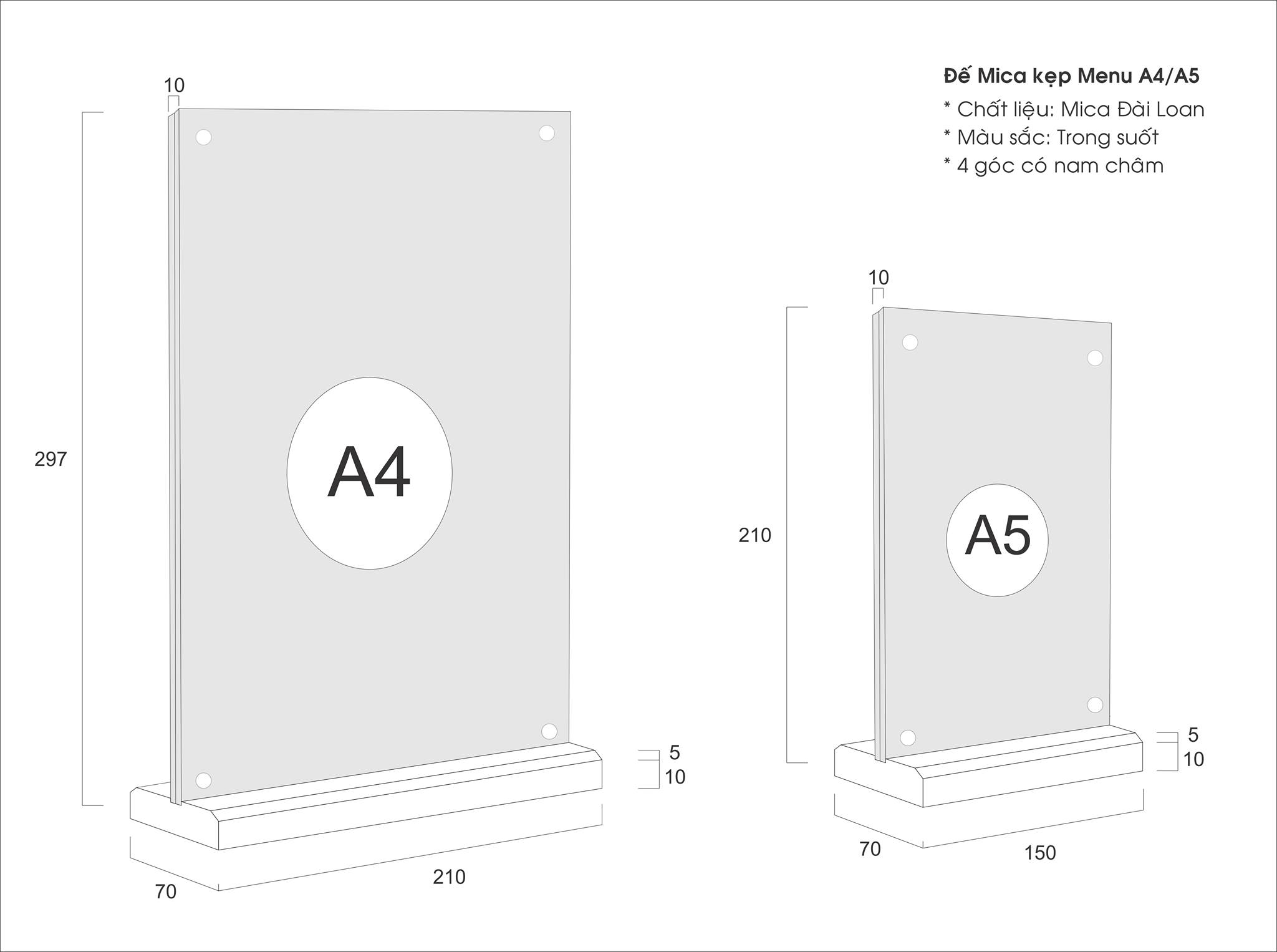 Mica kẹp menu A4, A5