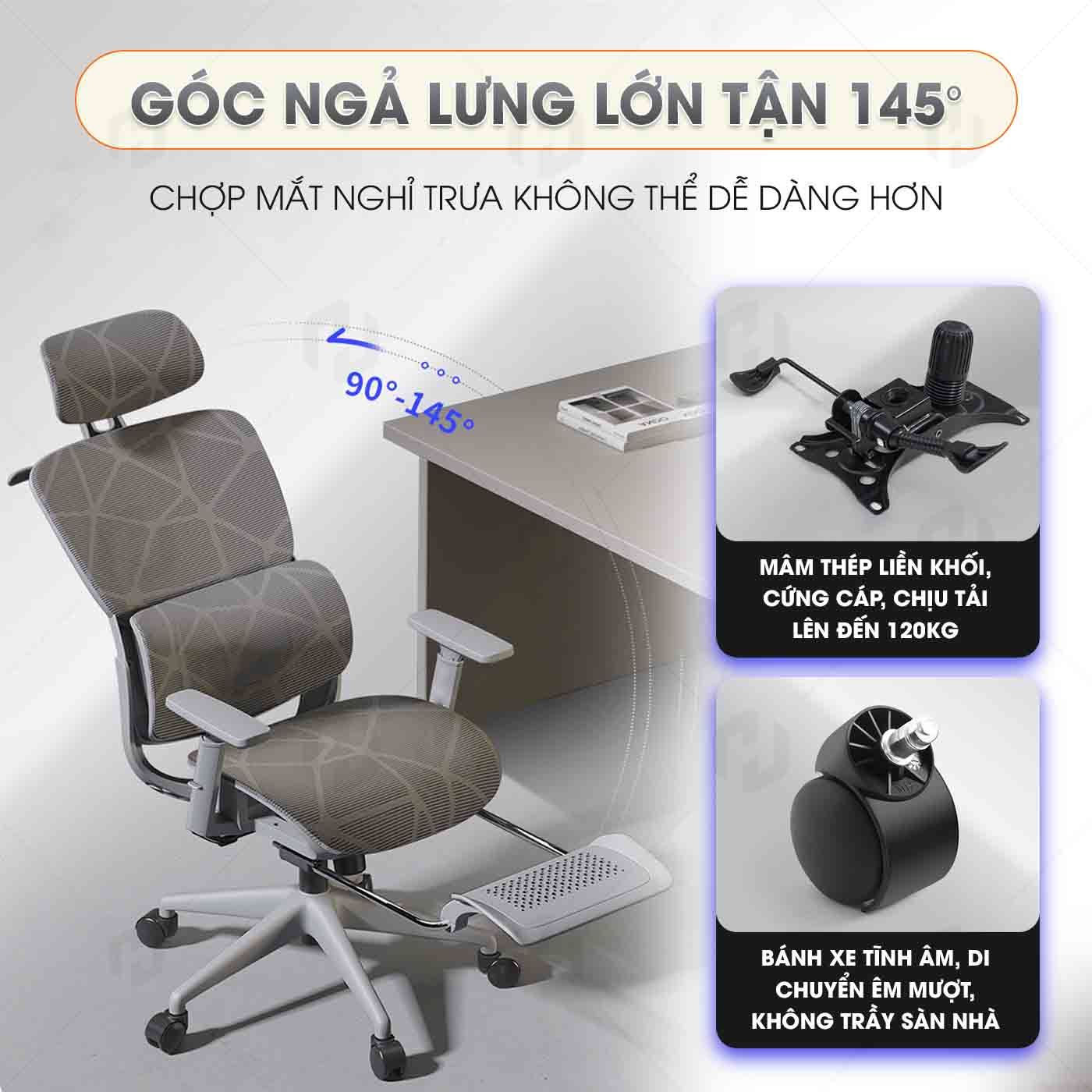 Ghế công thái học full lưới HTD-919 thoáng khí, nâng đỡ chuẩn khoa học theo đường cong sinh lý của cơ thể