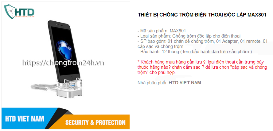 Thiết bị chống trộm điện thoại trưng bày dạng độc lập MAX801