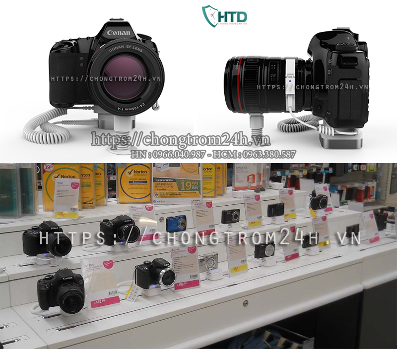 Thiết bị chống trộm máy ảnh cầm tay, trưng bày tại siêu thị