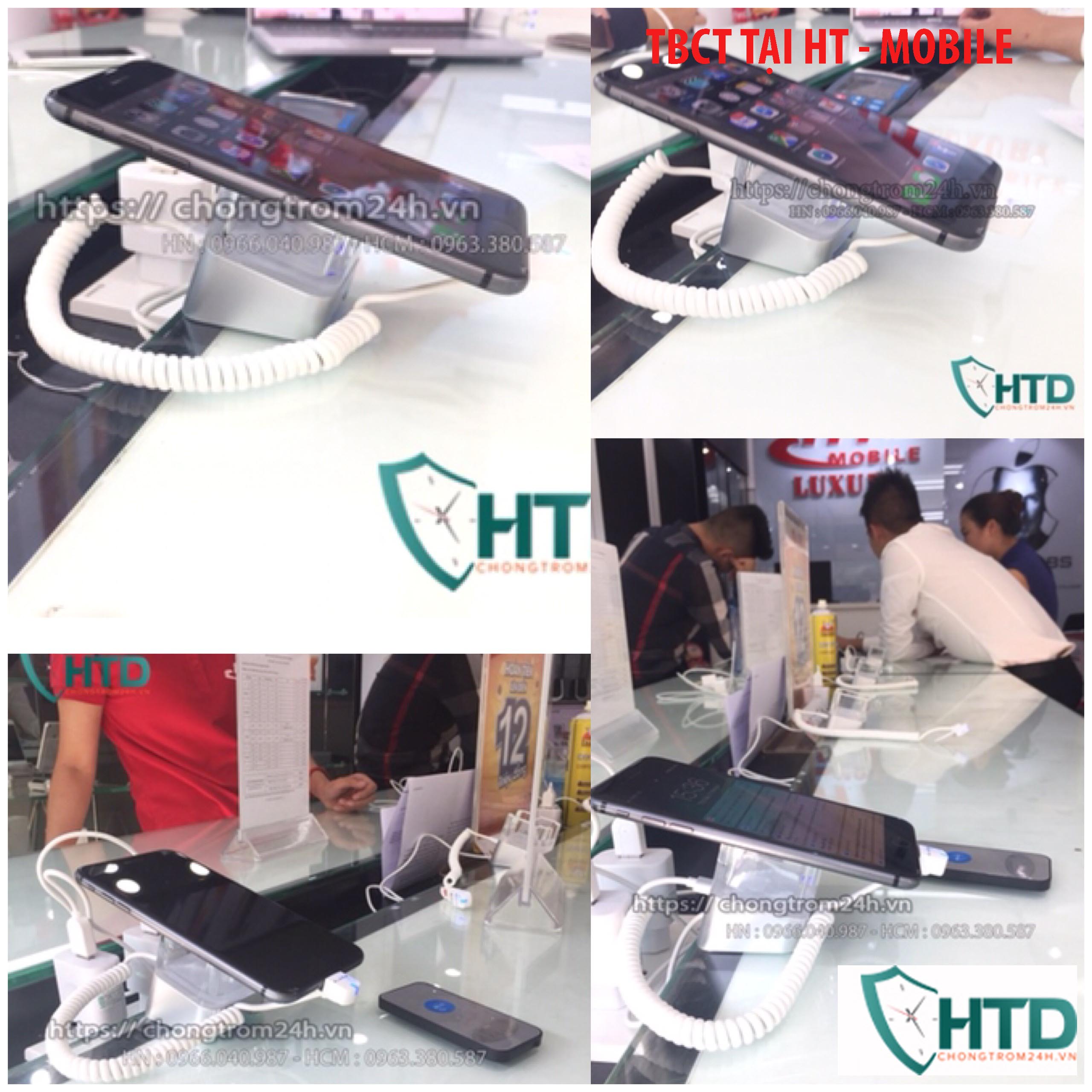 Thiết bị chống trộm hàng trưng bày trải nghiệm tại HT Mobile.