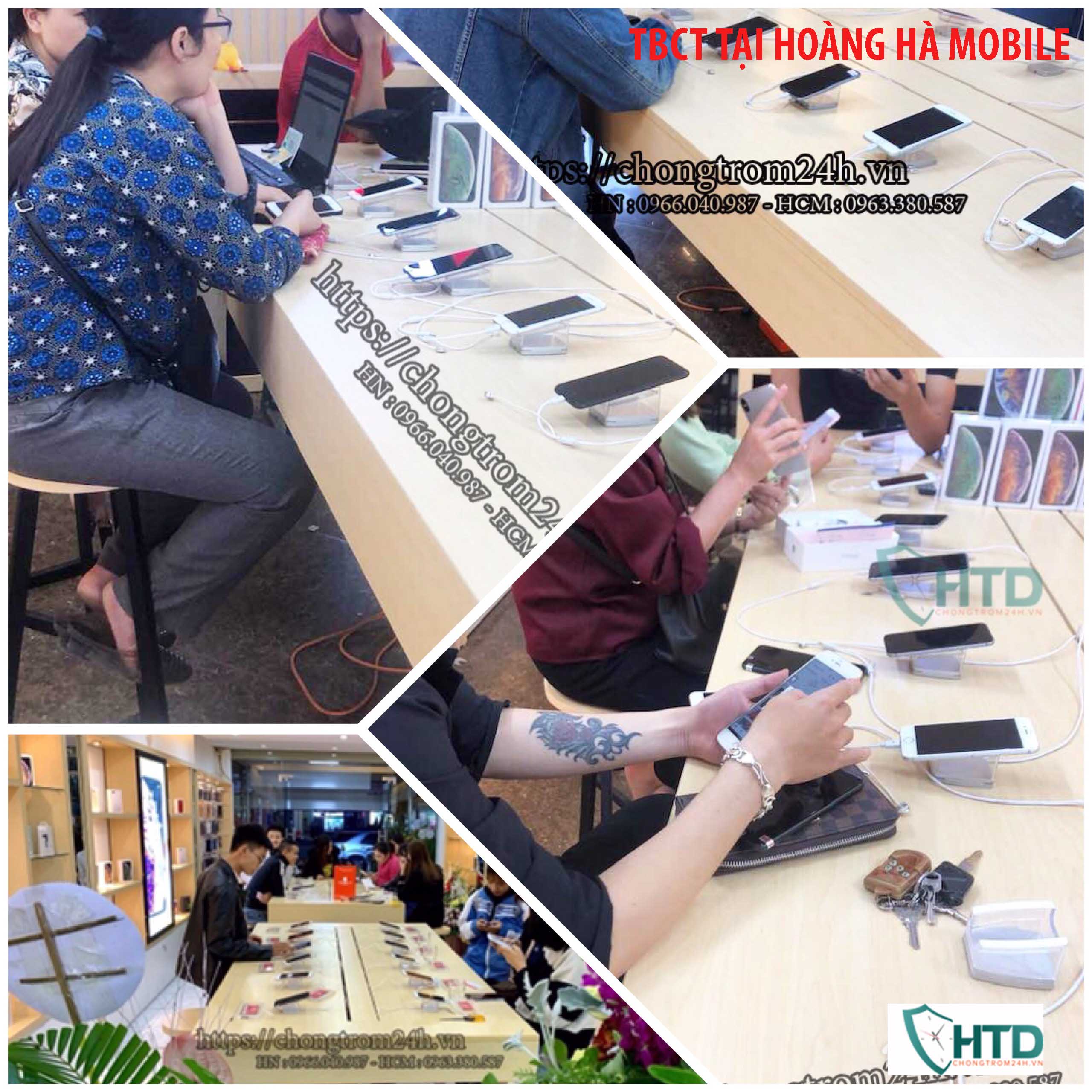 Thiết bị chống trộm điện thoại trưng bày tại HOÀNG HÀ MOBILE.