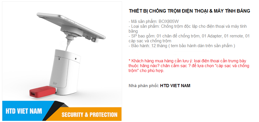 Thiết bị chống trộm điện thoại trưng bày dạng độc lập BOX805W