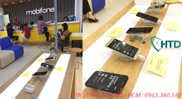 Thiết bị chống trộm điện thoại trưng bày tại Mobifone