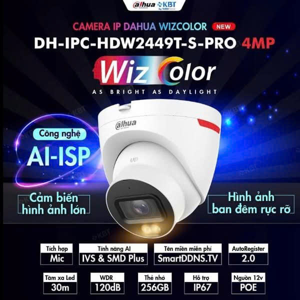 Camera IP 4MP DOME WizColor DAHUA DH-IPC-HDW2449T-S-PRO