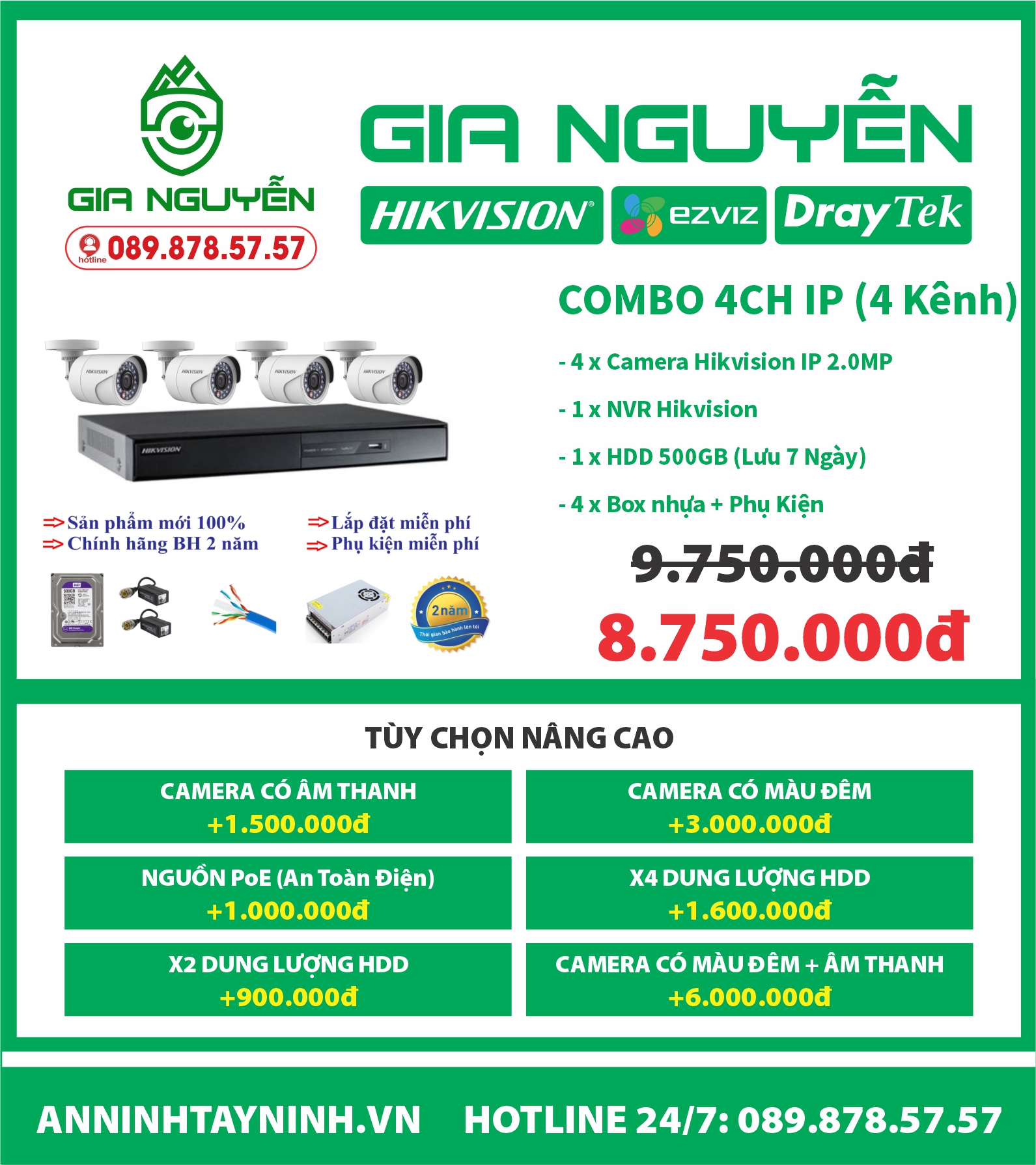 Bộ kit camera ip 2.0 Hikvision