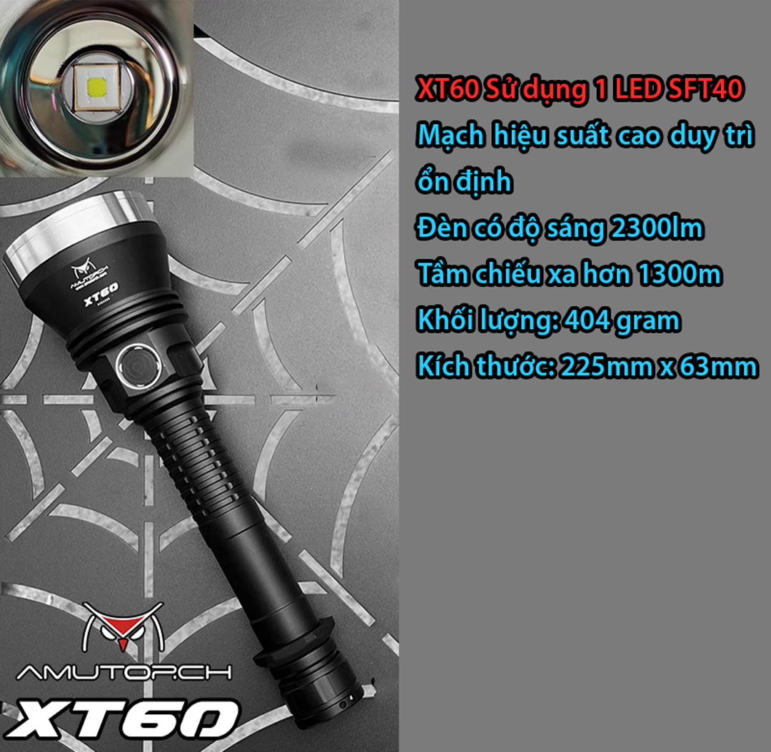 Đèn pin chiếu xa AMUTORCH XT60 1300lumen chiếu xa 1300m