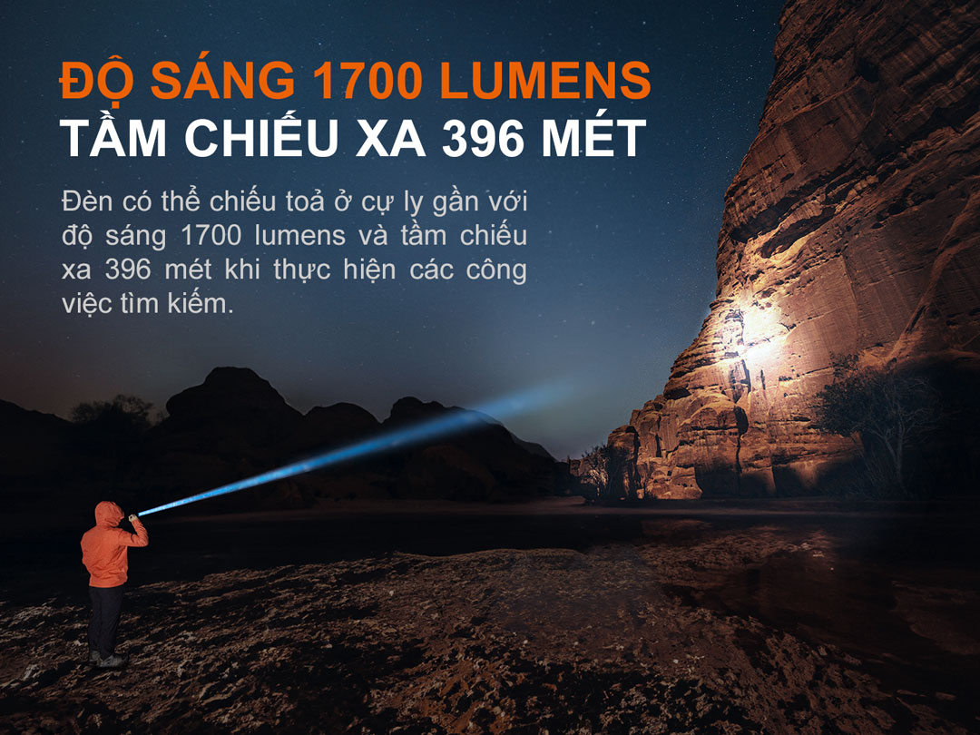 Đèn pin FENIX PD36R v2.0 có độ sáng mạnh mẽ 1700 lumens và tầm chiếu xa 396m