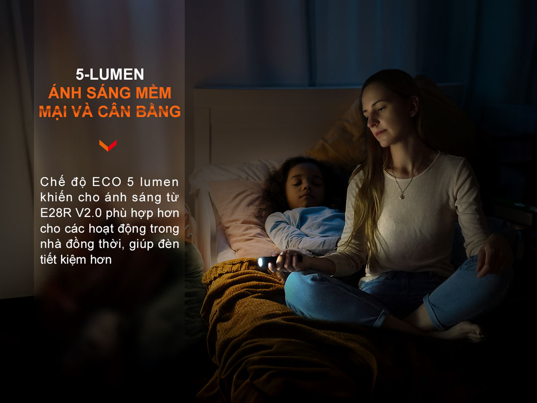 Đèn pin FENIX E28R V2.0 với ánh sáng 5 lumens ánh sáng mềm mại thích hợp cho buổi đêm ở nhà