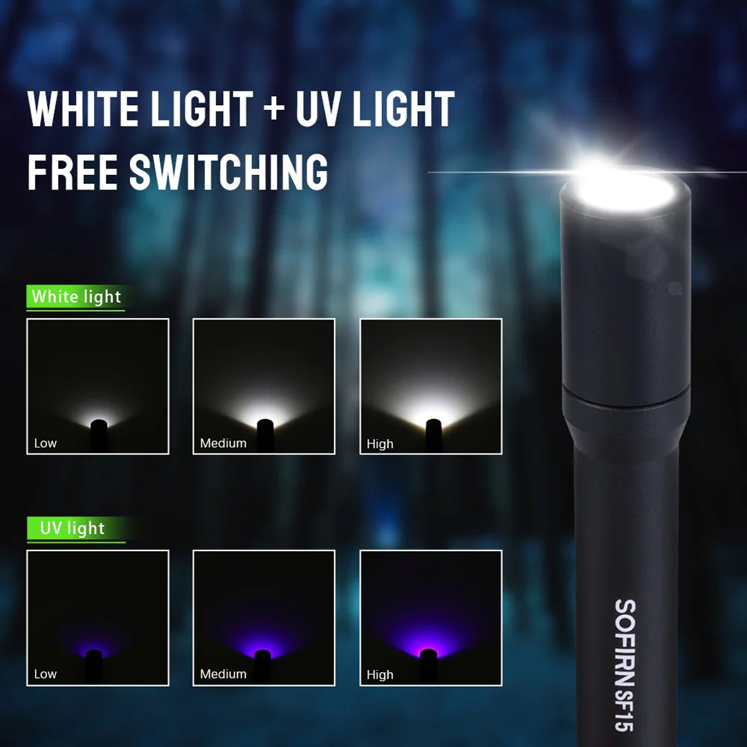 2 chế độ sáng trắng và tia uv đèn sf15