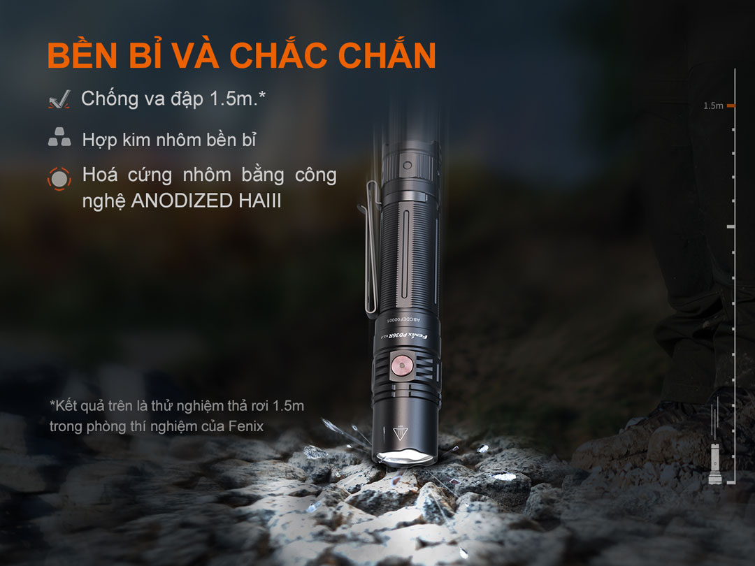 Đèn pin FENIX PD36R v2.0 chống chịu tốt , chống va đập 1.5m