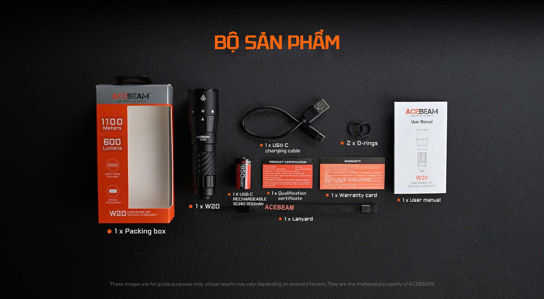 ACEBEAM W20 full box pin 16340 USB C chính hãng