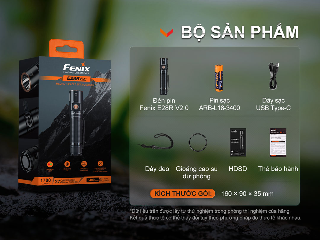 Bộ sản phẩm của Đèn pin FENIX E28R V2.0