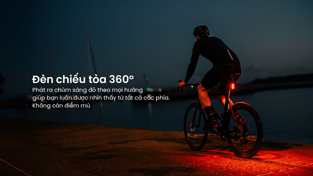 Đèn hậu SEEMEE 400 phát sáng toàn hướng 360°, đảm bảo người lái được nhìn thấy từ mọi phía, tăng an toàn khi di chuyển trong đêm.