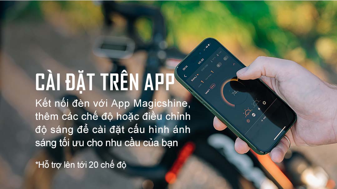 Đèn xe đạp MAGICSHINE EVO 1700 cài đặt trên app