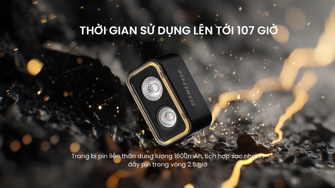 Trang bị pin liền thân dung lượng 1600mAh, SEEMEE 400 cho thời gian hoạt động tối đa 107 giờ và sạc đầy trong 2.5 giờ qua cổng USB-C.