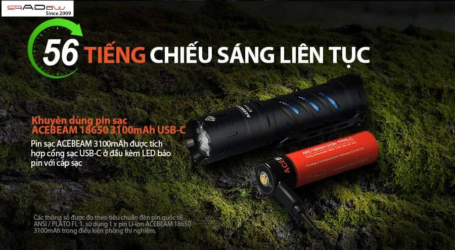 ACEBEAM E70 Mini có thể chiếu sáng liên tục 56 tiếng
