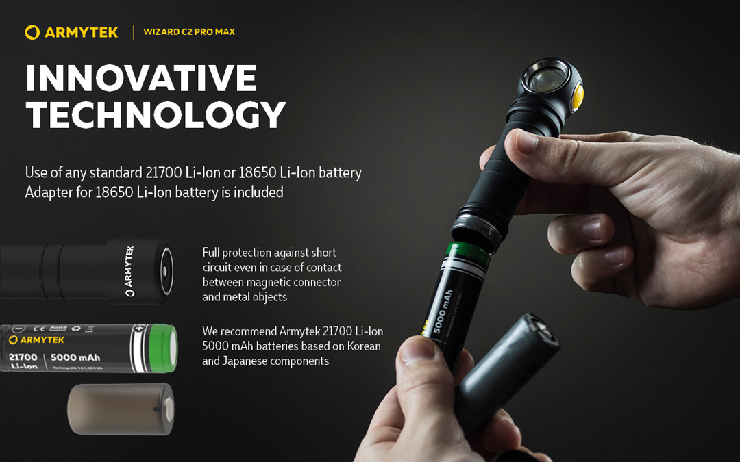 Đèn pin đội đầu ARMYTEK WIZARD C2 PRO MAX phù hợp 2 loại pin 18650 và 21700