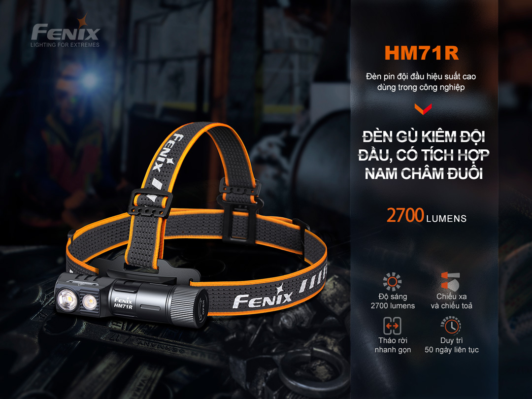 Đèn pin đội đầu Fenix HM71R chiếu sáng mạnh mẽ với cường độ 2700 lumen