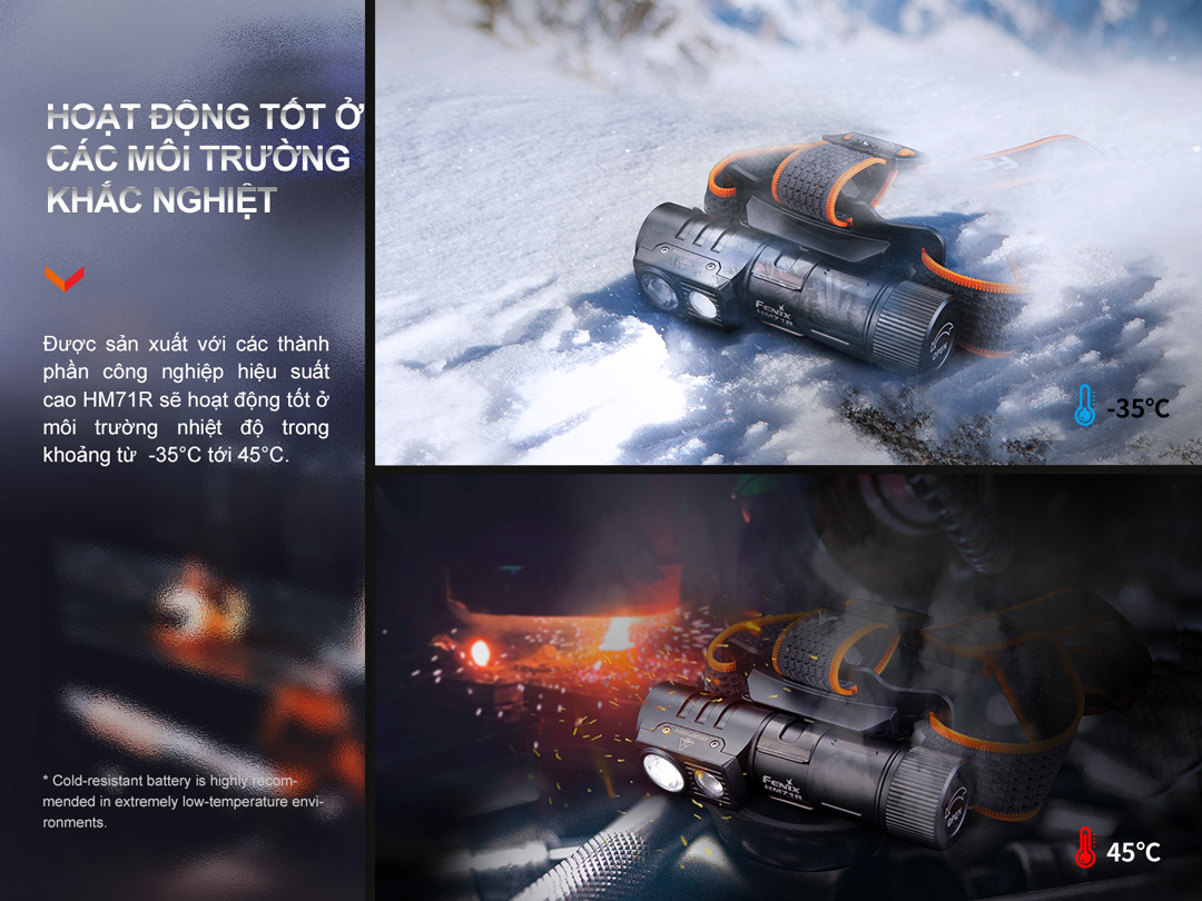 Đèn pin đội đầu FENIX HM71R có thể hoạt động trong các môi trường khắc nghiệt