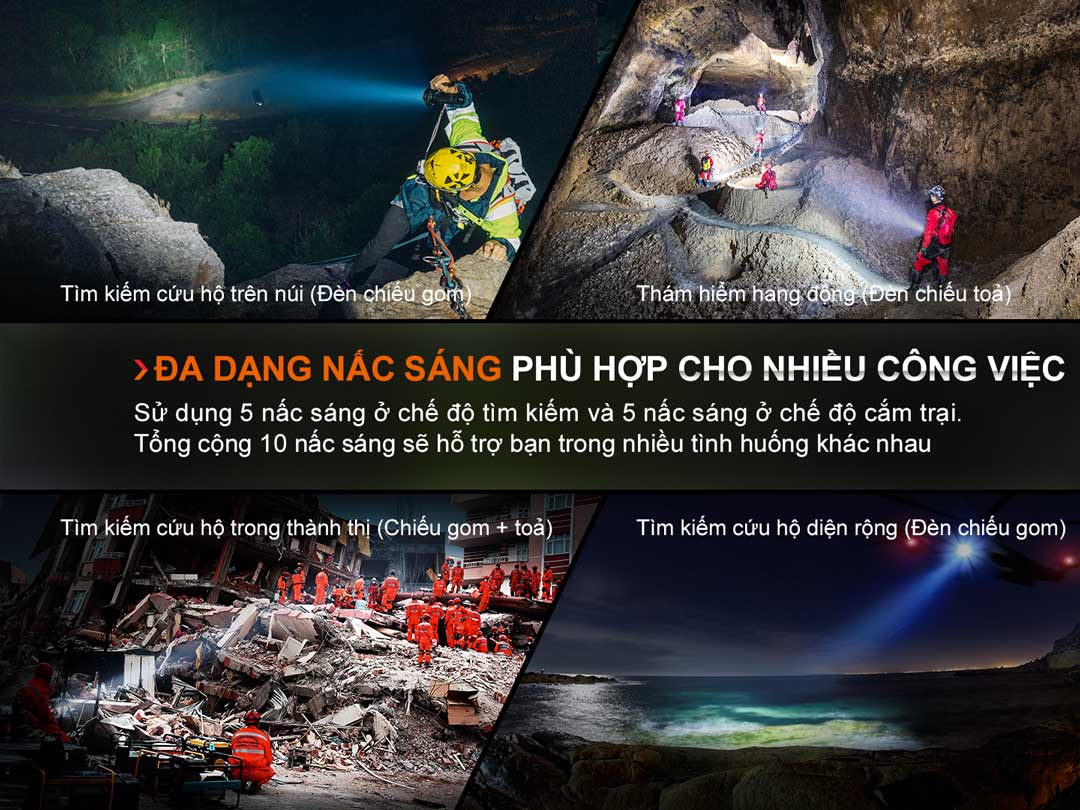 Đèn pin tìm kiếm cứu nạn FENIX LR60R với đa dạng nấc sáng phù hợp với nhiều công việc