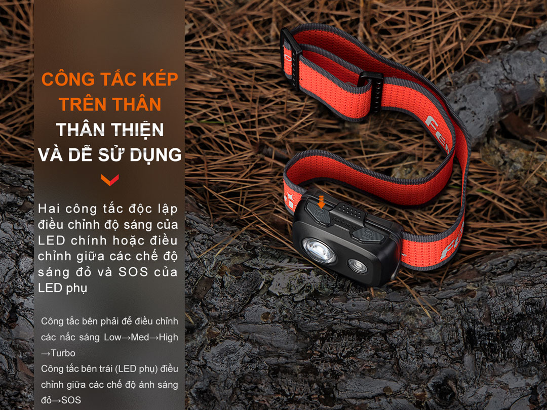 2 công tắc kép độc lập để sử dụng đèn.Thiết kế thân thiện dễ sử dụng