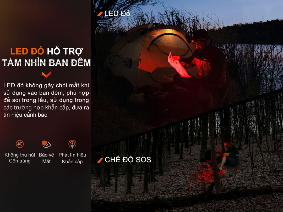 Đèn trang bị LED đỏ, sử dụng trong môi trường ban đên và xua đuổi côn trùng.