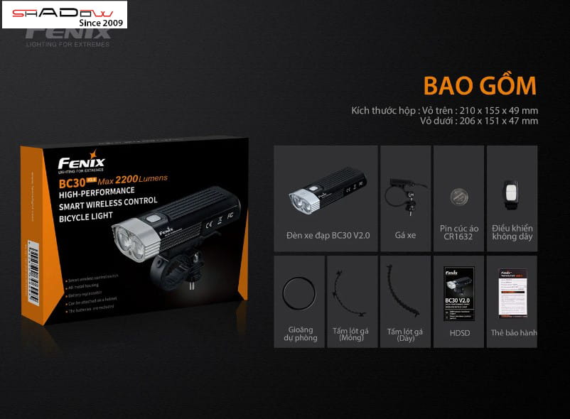 Bộ sản phẩm đèn xe đạp Fenix BC30 v2