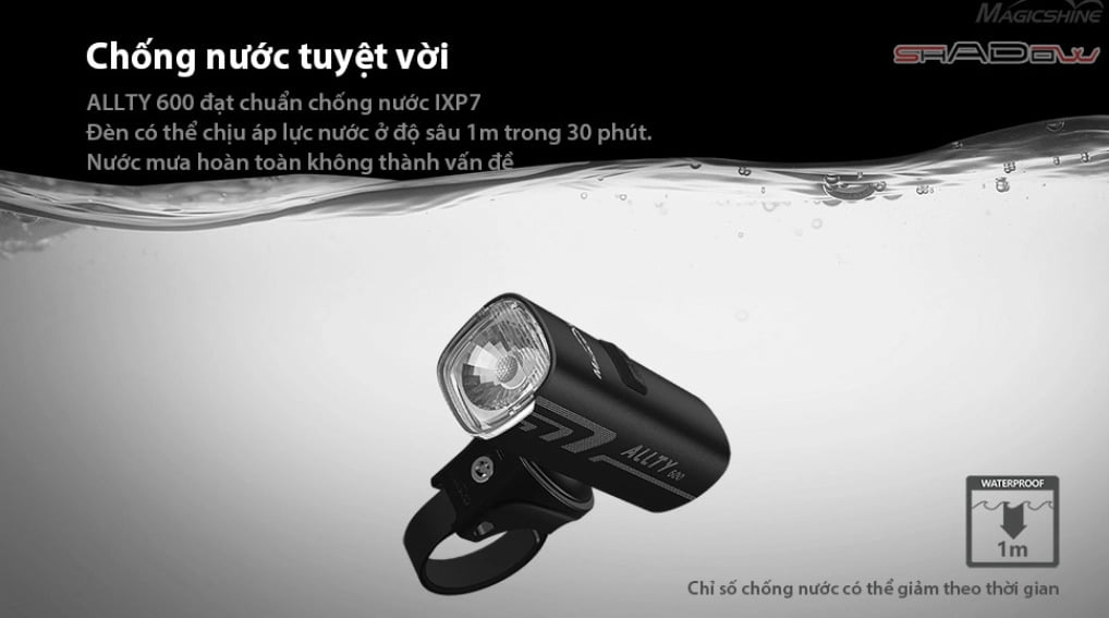 Đèn xe đạp MAGICSHINE ALLTY 600  Khả năng chống nước ipx7