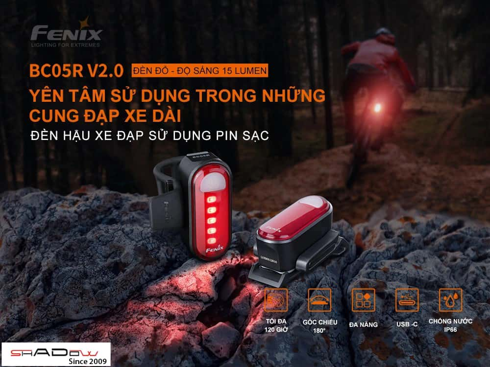 Đèn hậu xe đạp dùng pin Fenix BC05R V2