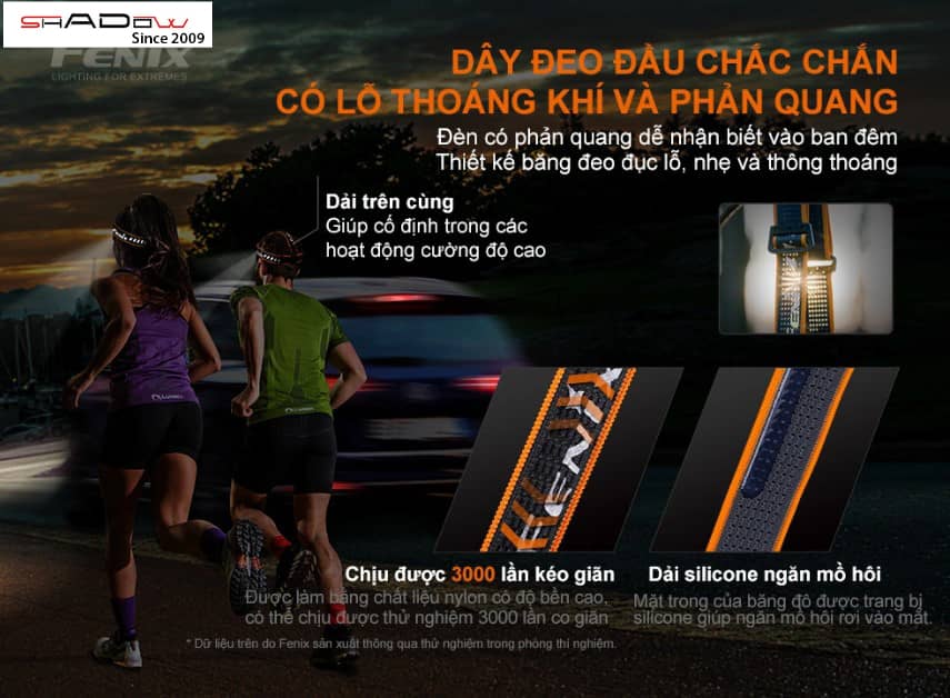 Đèn pin đội đầu 5 bóng Fenix HM60R trang bị dây đeo đầu chắc chắn