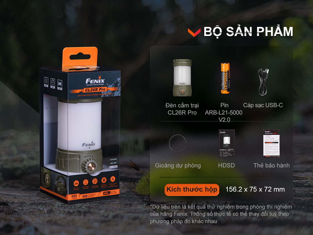 Bộ sản phẩm của đèn pin cắm trại FENIX CL26R Pro