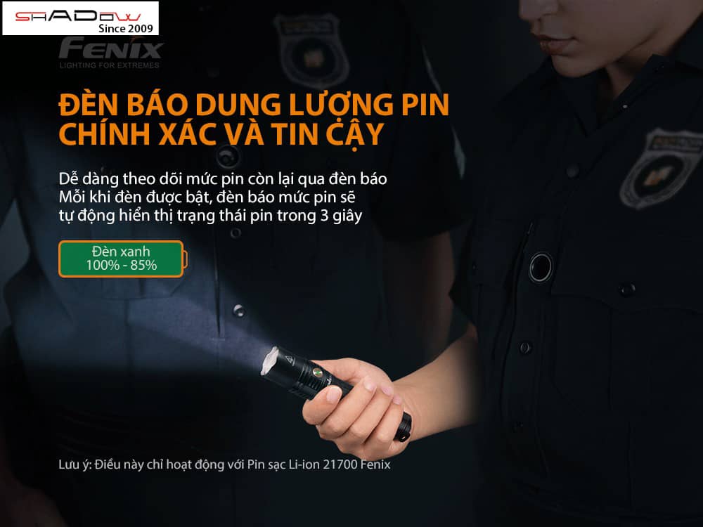 Đèn pin Fenix PD36R có đèn báo dung lượng pin chính xác