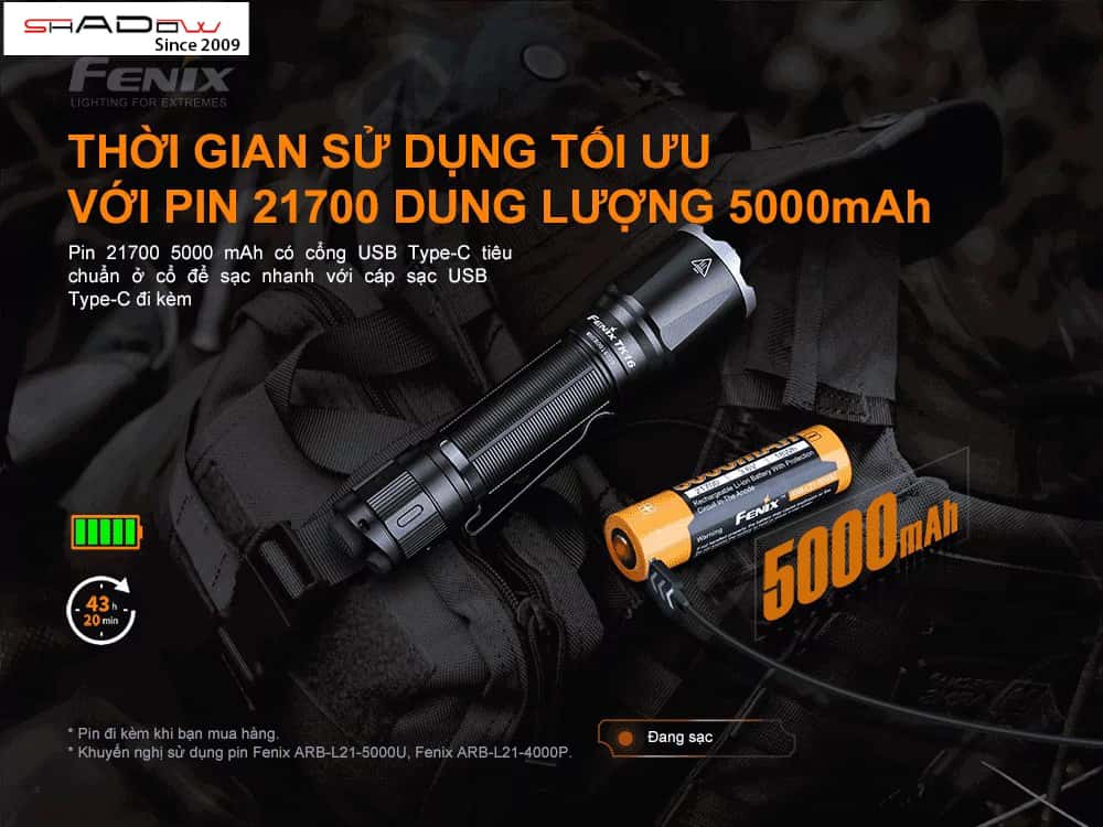 Fenix TK16 V2.0 sử dụng pin 21700
