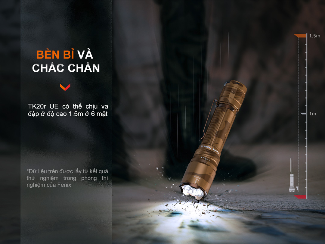 Đèn pin Fenix TK20R UE chịu va đập tốt ở độ cao 1,5 mét – Bền bỉ và đáng tin cậy