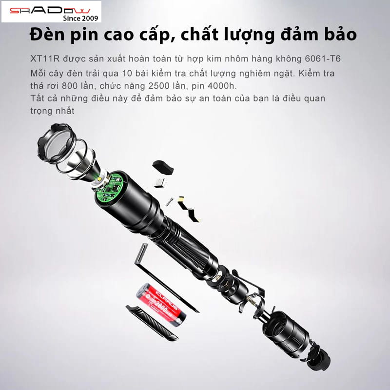 đèn pin police 3w Klarus XT11R sản xuất từ hợp kim nhôm hàng không